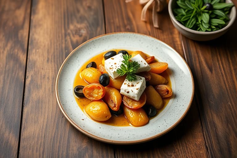 Røde poteter med oliven, fetaost og mynte