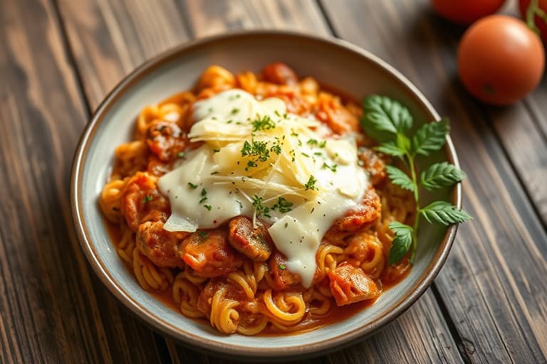 Tomatgrateng med hvit cheddar-krummebrød