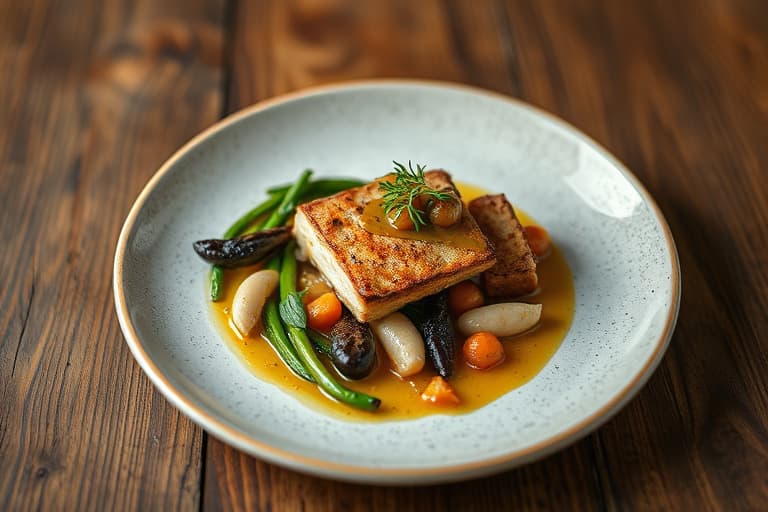 Skilt med biff og løk på surdeigsbrød.