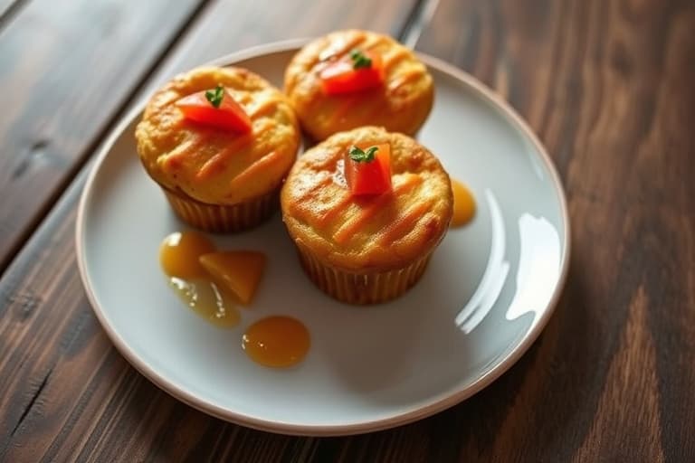 Muffins med cornbread-fyll, skinke og salvie