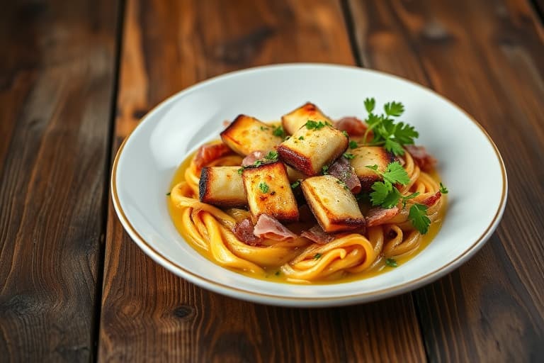 Maispannekaker med pancetta i maiskolbebrikker