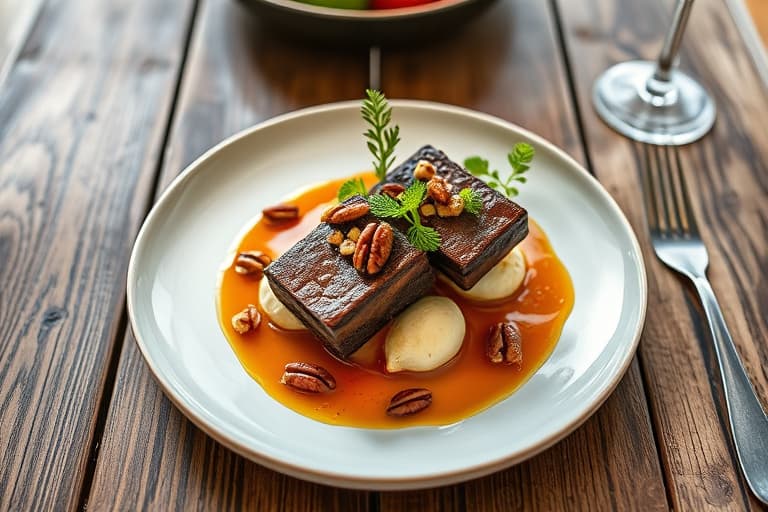 Sjokoladetrekkede pocherte pærer med aprikos-pecannøttfyll og chilisaus