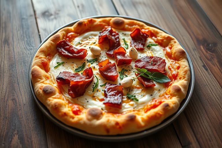 Tre-ost pizza med pancetta og sopp