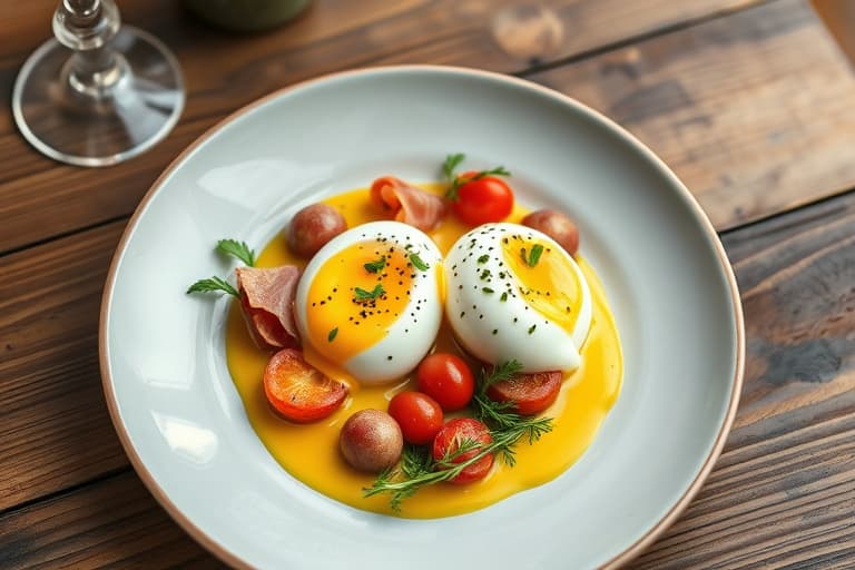 Poached Eggs med ovnsbakt asparges, prosciutto og gressløkolje