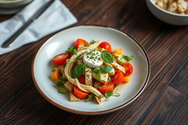 Tomatsalat med fersken og tofu-krem
