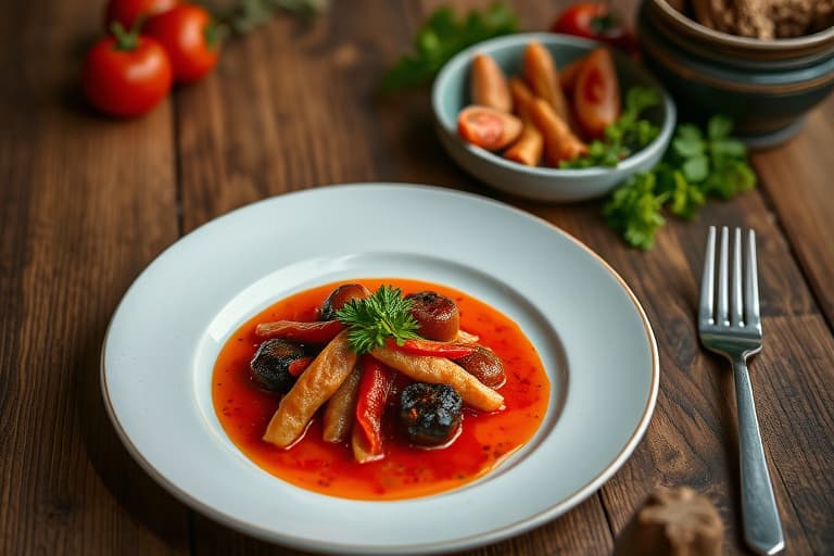 Reker og paprika i krydret tomatsaus