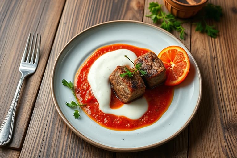 Lamb Köfte med yoghurtsaus og Muhammara