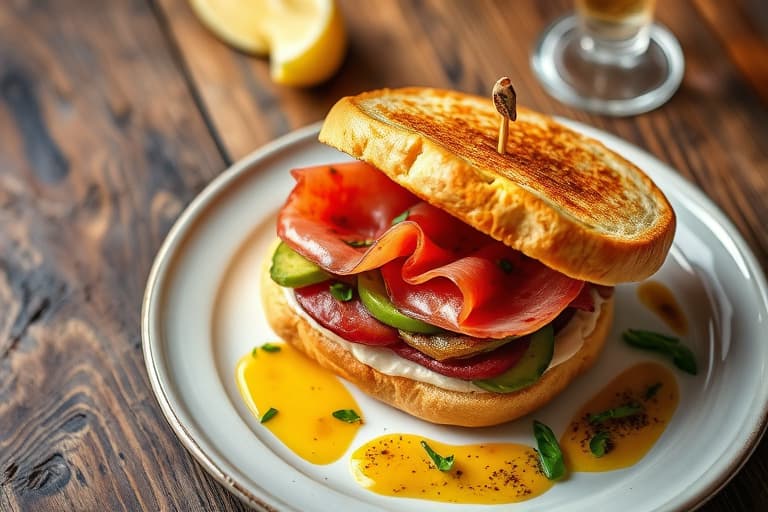 Eggesandwich med Bologna, sylteagurkmajones og sprø løk