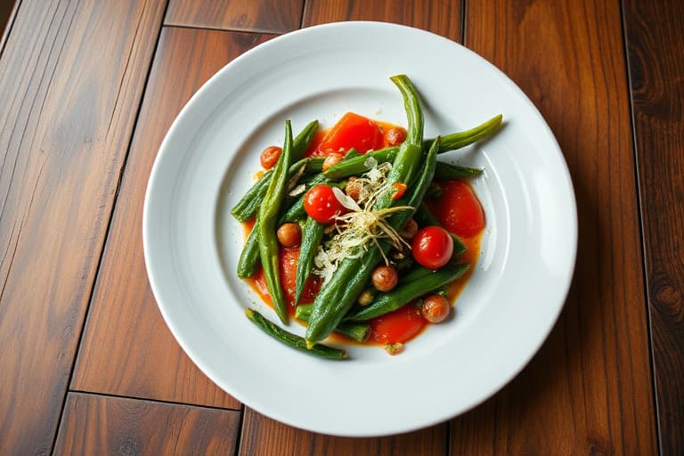 Stekt okra med tomat og mais