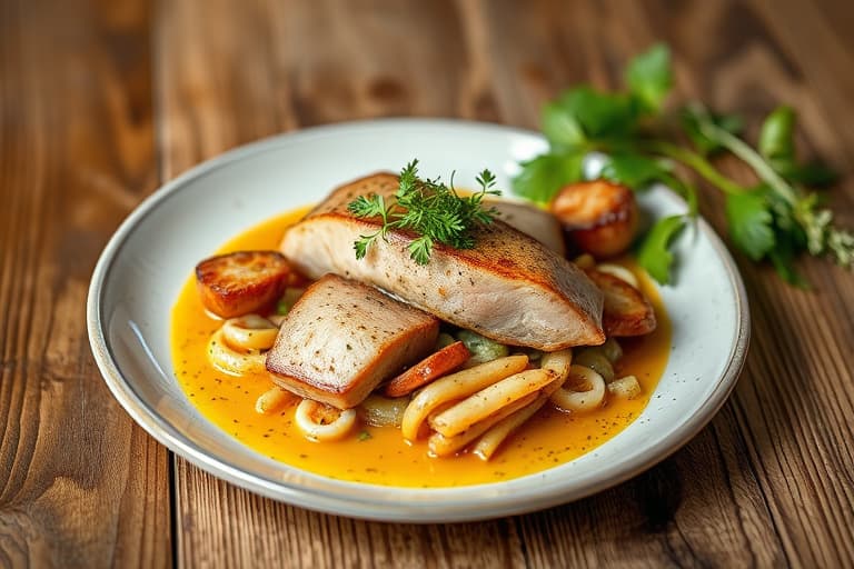 Kamskjell med estragonkrem og wiltet smørsalat