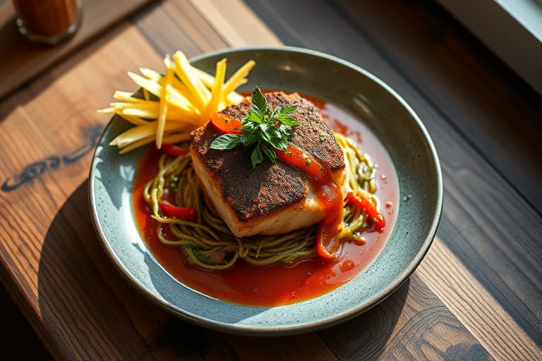 Kummin-krustet monsterbiff av svinekjøtt med fersken-chipotle-salsa