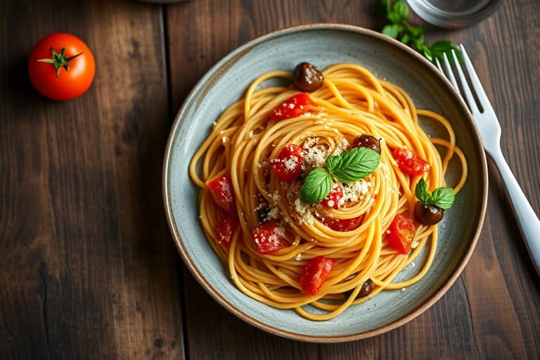 Spaghetti med tomater og ansjossmør