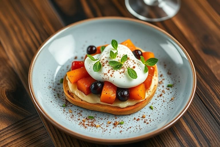 Krepsetartar på crostini med gressløk og crème fraîche