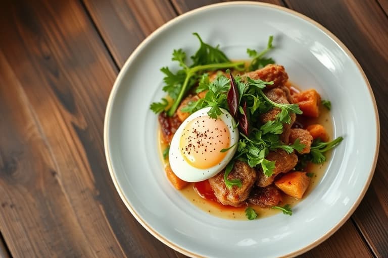 Fylling av hash med stekte egg og ruccola