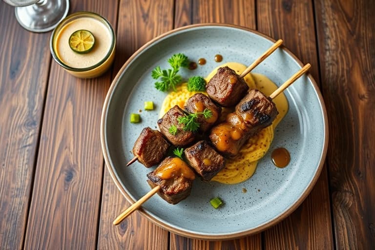 Lamb Skewers med varm myntesaus og pistasjnøtter