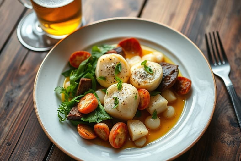 Røkte pølser, epler og kål med karve