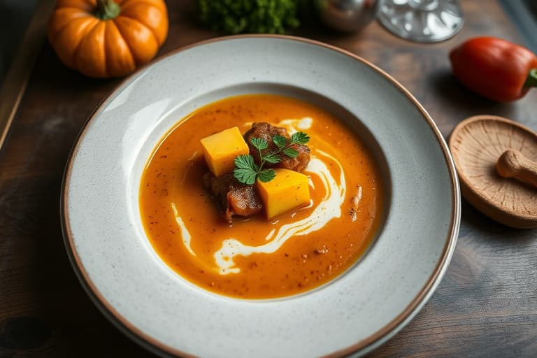 Rekesuppe med squash og rød paprika