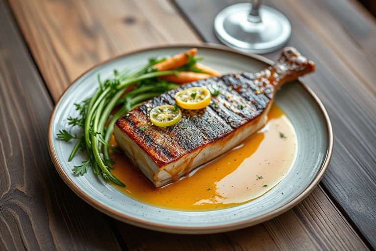 Laks med sitron-pepper-saus og vannkresse-urtesalat