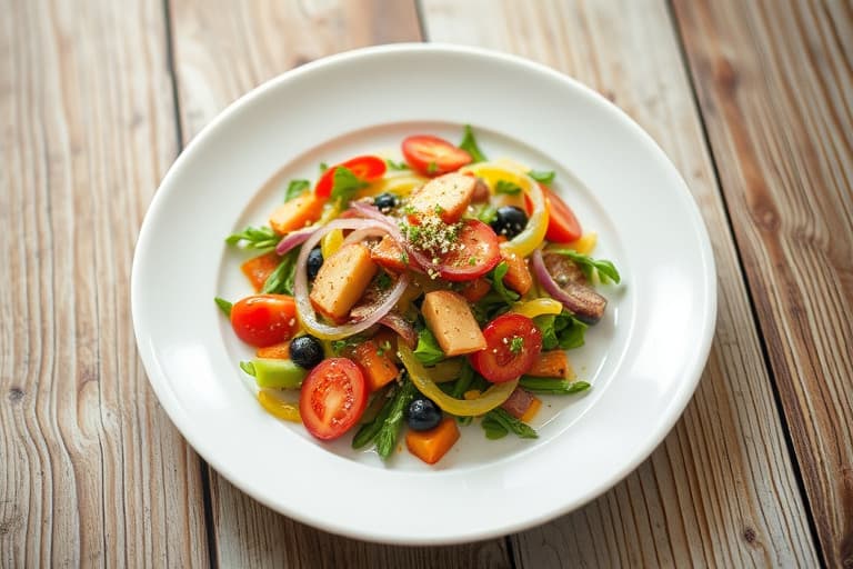 Varm oransje og sopp-spinat salat