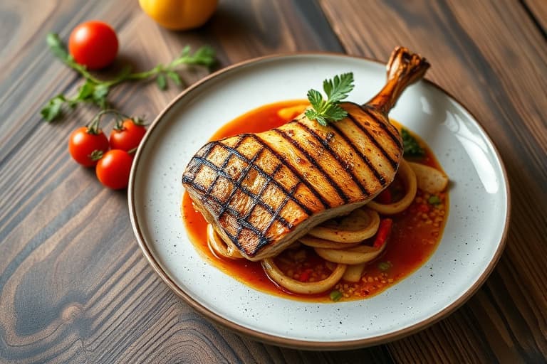 Grillede kamskjell med krydret tomatsaus