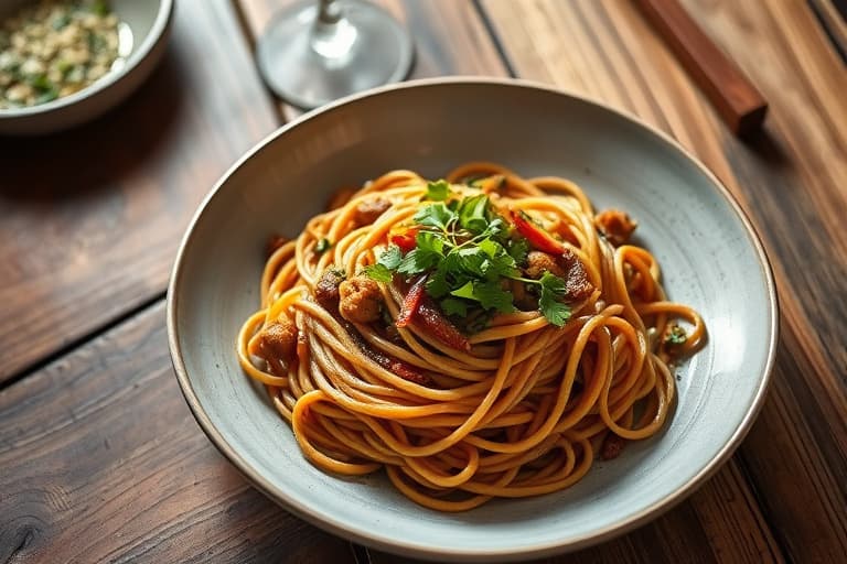 Soba med grønn chilibestilling