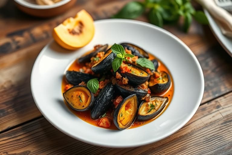 Muslinger i squash- og basilikumkraft