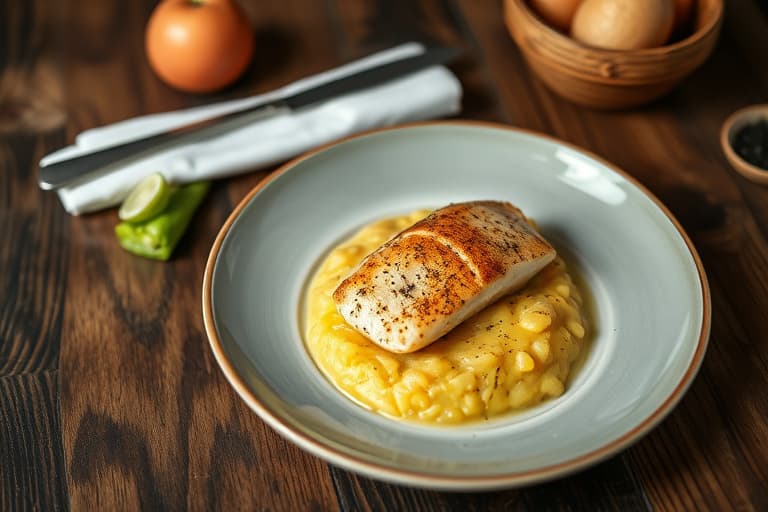 Sverdfisk i konservering med kremet polenta