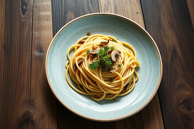 Fettuccine med shiitakesopp og asparges