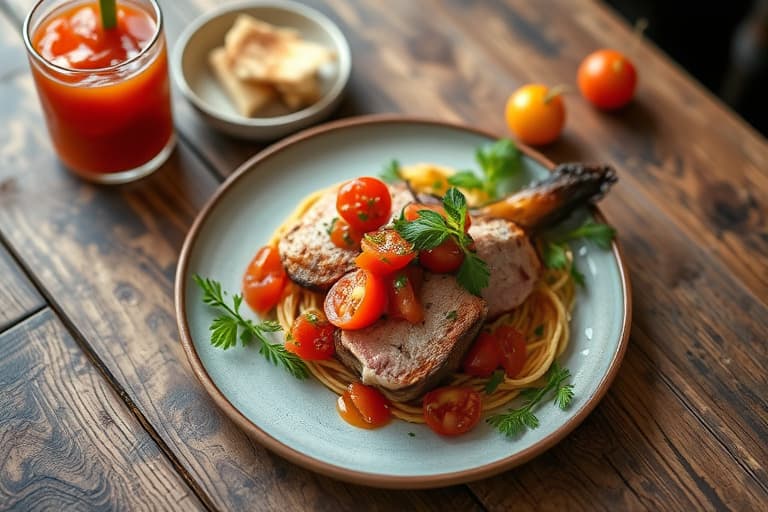 Flankbiff med Bloody Mary-tomatsalat