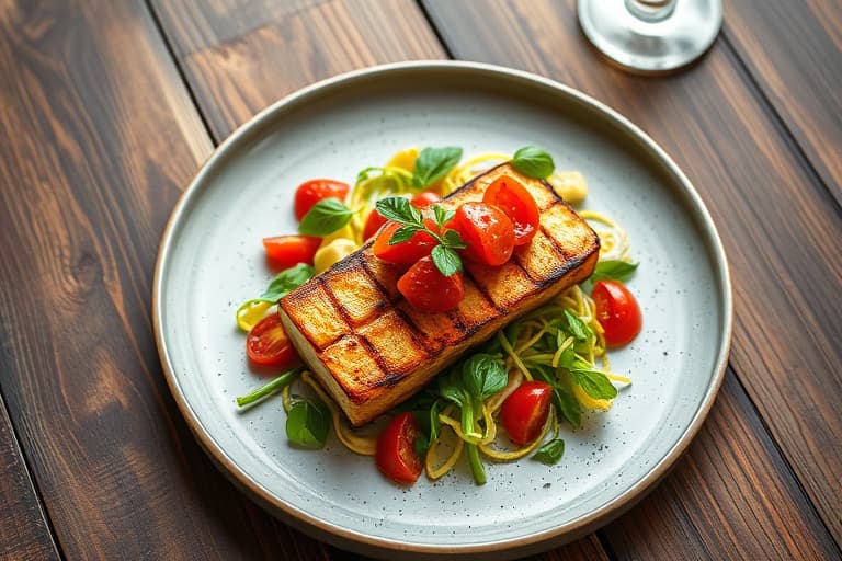 Grillet kylling, romanosalat og tomatbruschetta