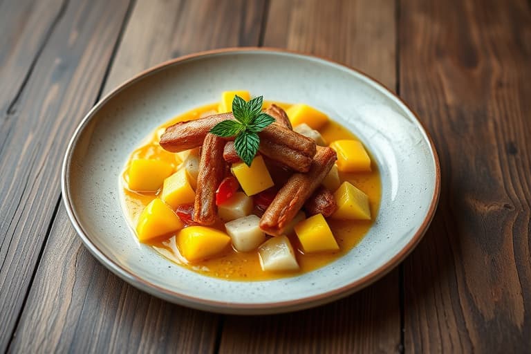 Hete riskrem med tørket mango og ristet kokosnøtt