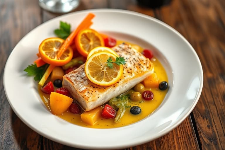 Bakt hel fisk med poteter og sitron