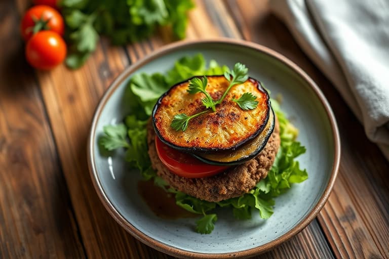 Vegetarburgere med aubergine og tomat