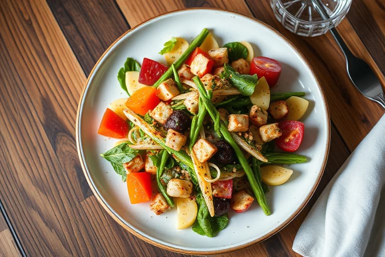 Sommerris- og salat med geitostdressing