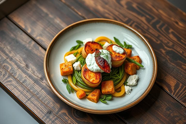 Reker på spyd med tzatziki, spinat og feta