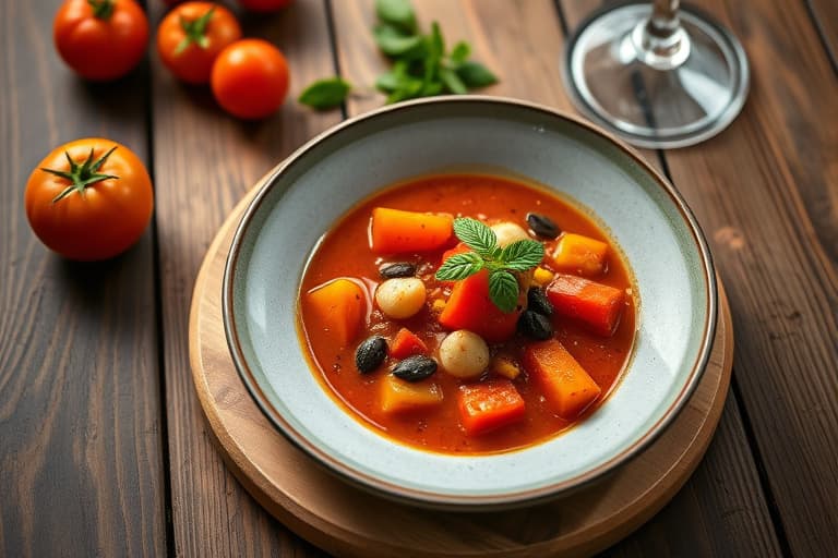 Kald tomat- og steinfruktssuppe