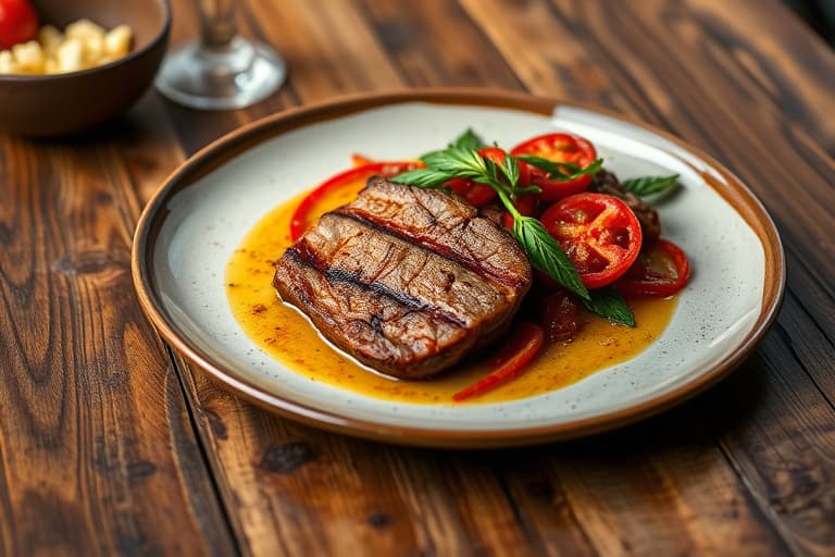 Grillet flankstek med sauterte rødbetblader og kremet pepperrot-tilbehør