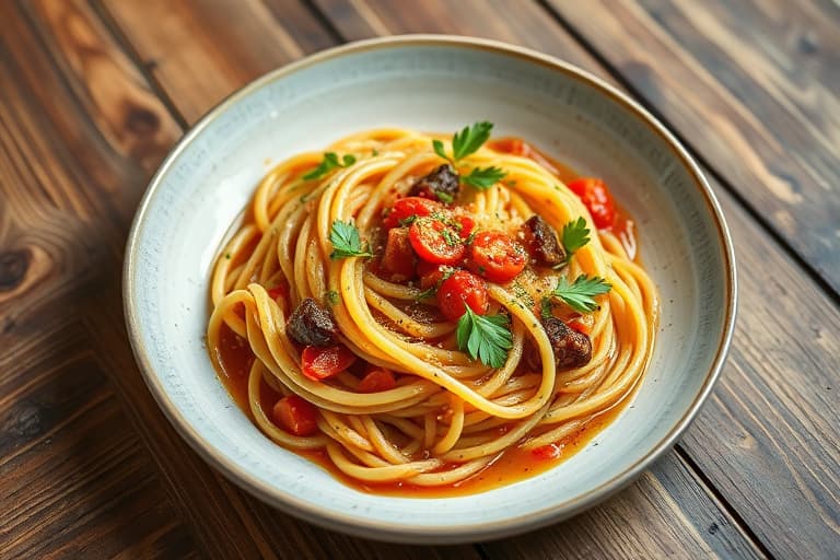 Linguine med krydret purreløk- og tomatsaus