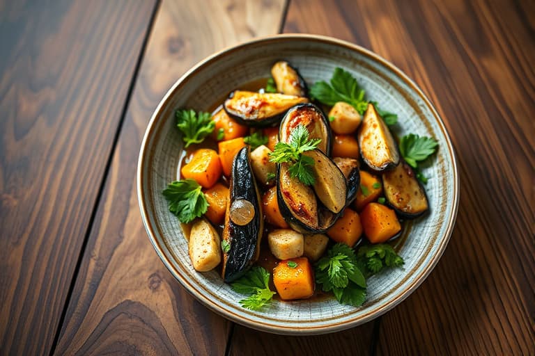 Eggplant- og valnøttfylte filodeigpaj