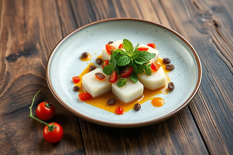 Hvite bønner med blekksprut, ruccola og cherrytomater