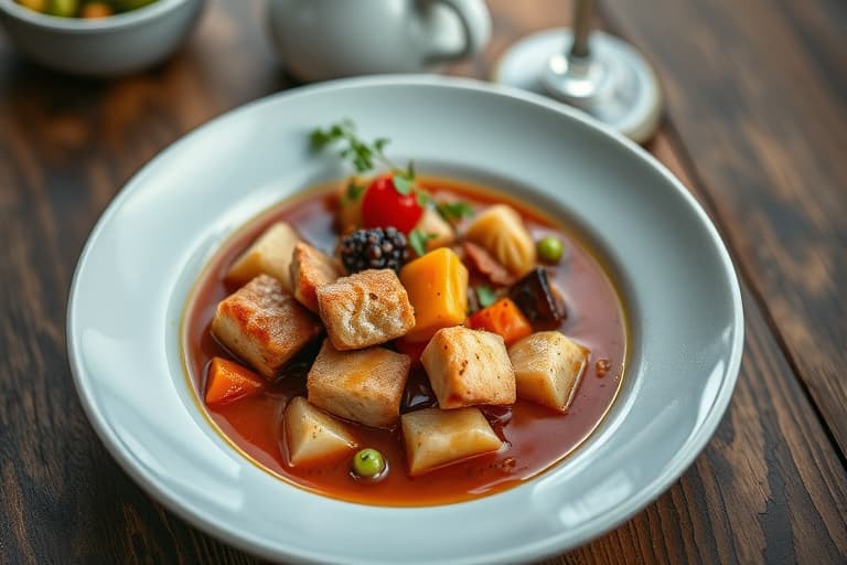 Stew av kamskjell, erter og perle­løk