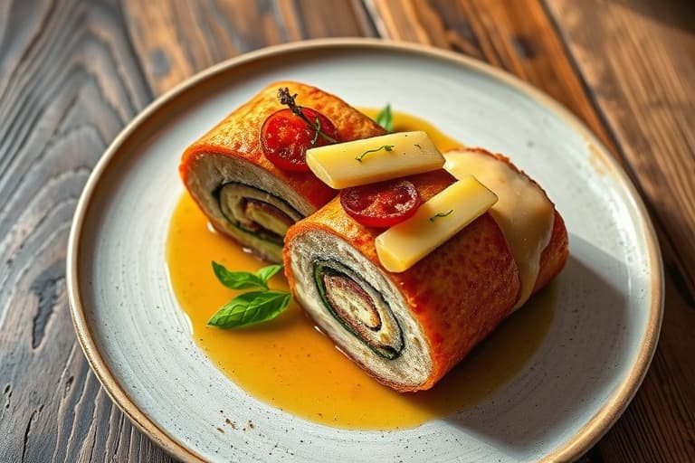 Rabarbra- og bringebærsyltetøy-roulade med vaniljekrem-saus