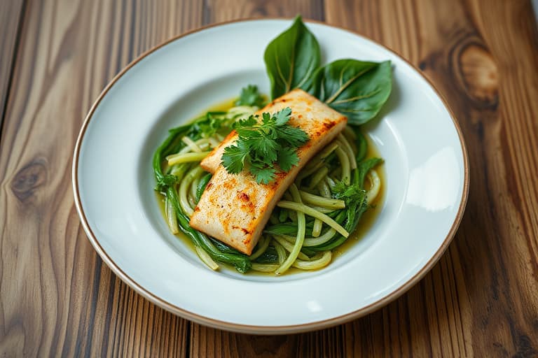 Ovnsbakt flyndre med bok choy, koriander og lime