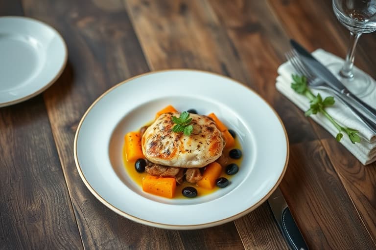 Stekt kylling med poteter og oliven