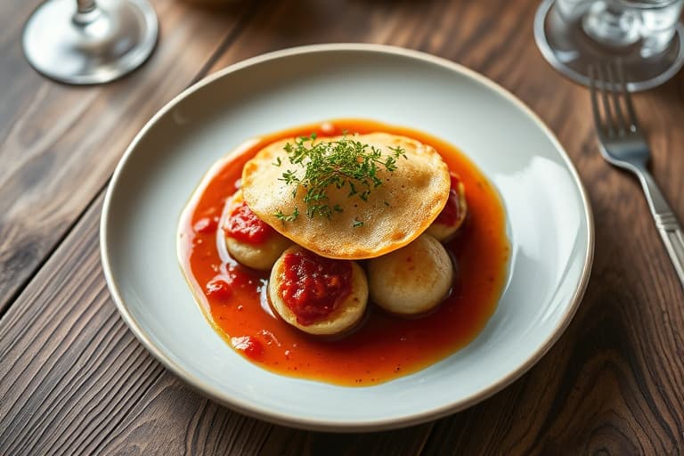 Rød karri andedumplings Napoleon