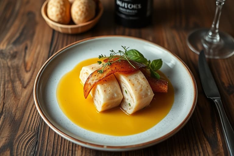 Svineknoke med senneps- og soppsaus