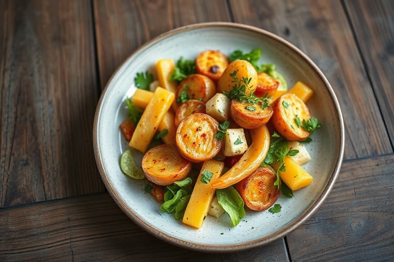 Sitron-urteskinke med ovnsbakte poteter og enkel Caesarsalat