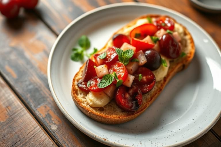 Cherry- og plommetoppet bruschetta