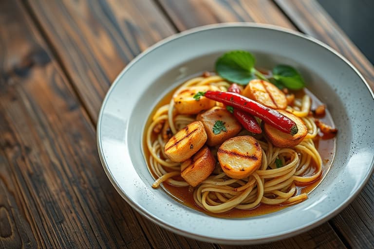 Braiset oksehaler med grillede bønner og rød chili