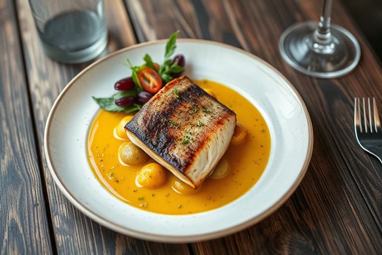 Stekt stripet bass med myntesaus og krydrede gulrøtter